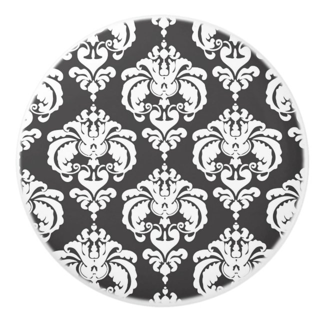 Grå & Vit Damast Elegant Chic Sövrum Knopp (Framsidan)