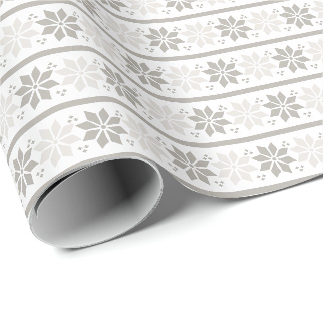 Grå vit Elegant Snöflinga | Jul Holiday Presentpapper (Rullad Hörn)
