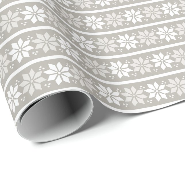 Grå vit Elegant Snöflinga | Jul Holiday Presentpapper (Rullad Hörn)