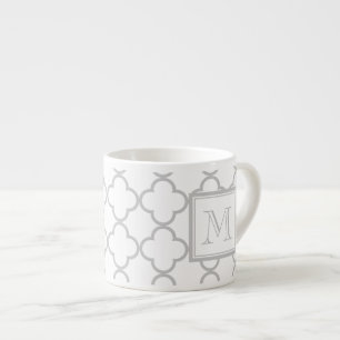 Grå Vit Fyrklöver Ditt Monogram Espressomugg