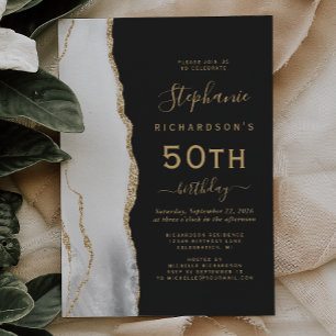 Grå Vit Guld Agat Mörk 50-års Födelsedagsfest Inbjudningar