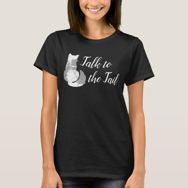 Grå Vit Katt Abstrakt Prata Med Svansen T-Shirt (Framsida)