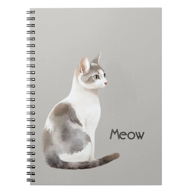 Grå Vit Katt Anteckningsbok (Framsidan)