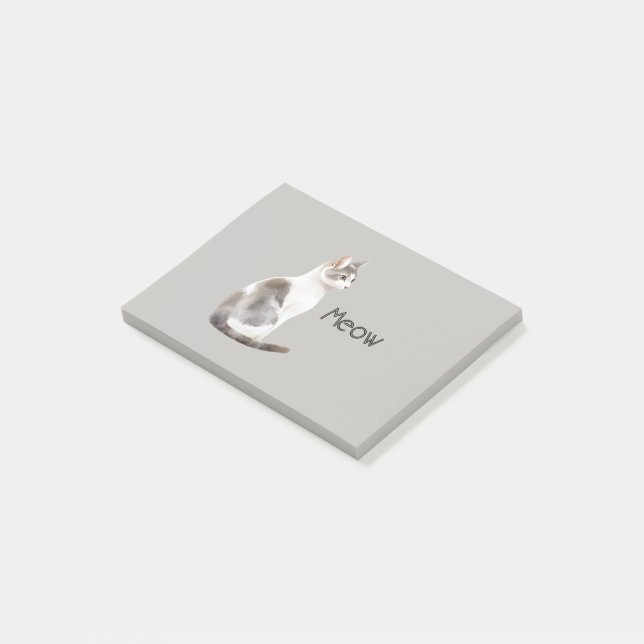 Grå Vit Katt Post-it Block (Vinklad)