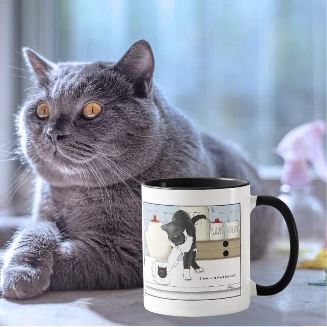 Grå Vit Katt Rolig Tekopp Kök  Mugg (Skapare uppladdad)