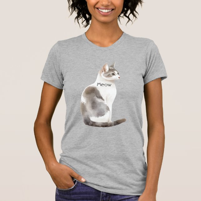 Grå Vit Katt T Shirt (Framsida)