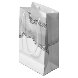 Grå Vit Marmor Agat Enkel Silver Glitter
