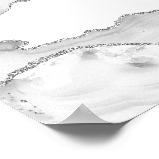 Grå vit marmor agat enkel silverglitter poster (Hörn)