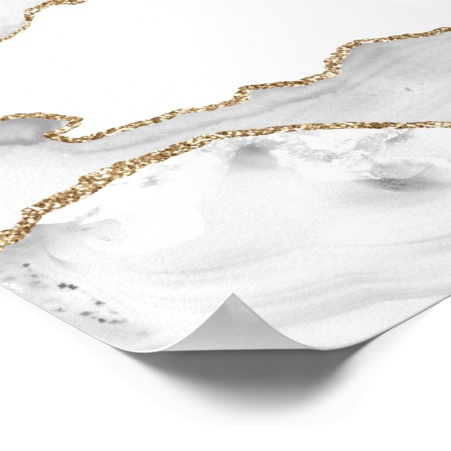 Grå Vit Marmor Agat Förfinad Gyllen Glitter Poster (Hörn)