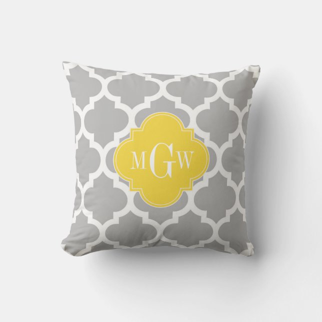 Grå Vit Marockansk #5 Ananas 3 Initial Monogramm Kudde (Framsida)