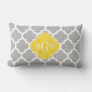 Grå Vit Marockansk #5 Ananas 3 Initial Monogramm Lumbarkudde