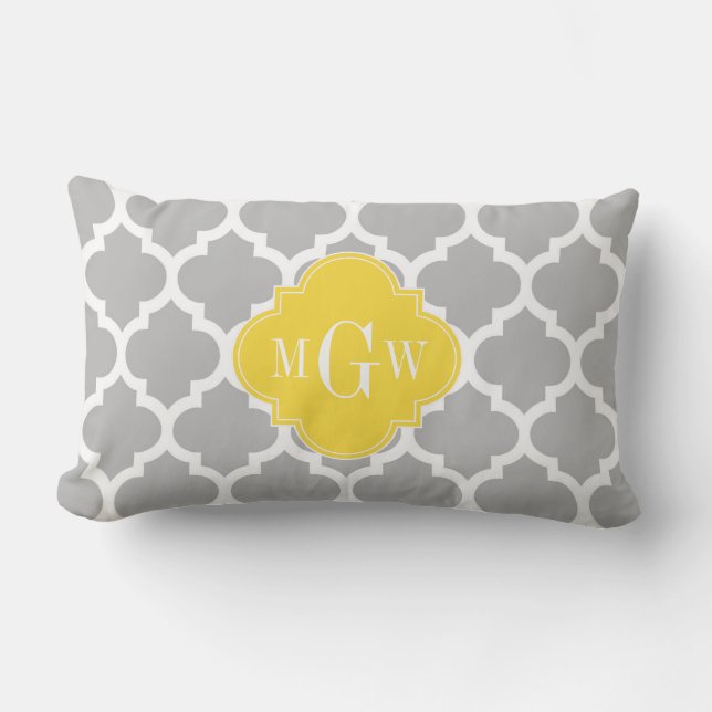 Grå Vit Marockansk #5 Ananas 3 Initial Monogramm Lumbarkudde (Framsida)