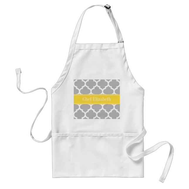 Grå Vit Marockansk #5 Ananas Namn Monogram Förkläde (Framsidan)