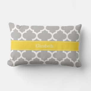 Grå Vit Marockansk #5 Ananas Namn Monogram Lumbarkudde