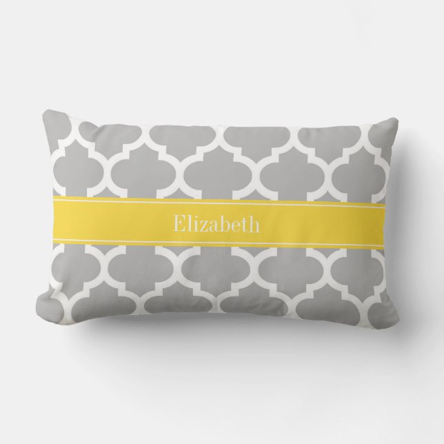 Grå Vit Marockansk #5 Ananas Namn Monogram Lumbarkudde (Framsida)