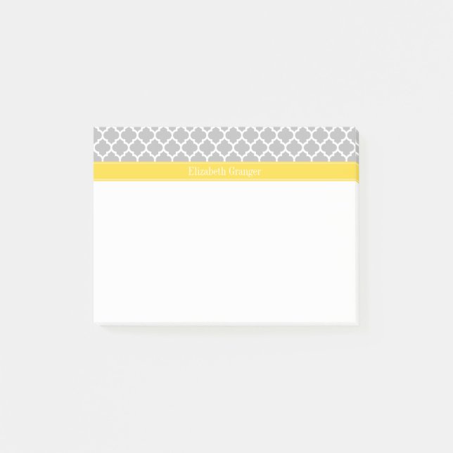 Grå Vit Marockansk #5 Ananas Namn Monogram Post-it Block (Framsida)