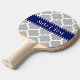 Grå Vit Marockansk #5 Marinblå Namn Monogram Pingisracket