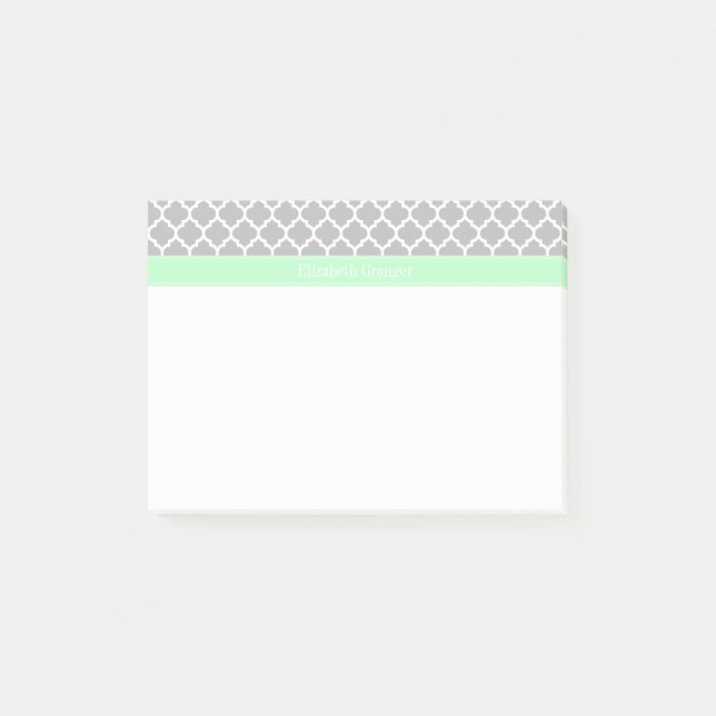 Grå Vit Marockansk #5 Mint Namn Monogram Post-it Block (Framsida)