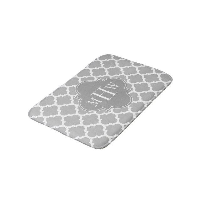 Grå Vit Marockansk #5 Mörkgrå 3 Initial Monogramm Badrumsmatta (Vinklad)
