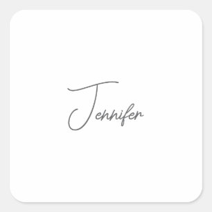 Grå Vit Modern Minimalistisk Handskriven Namn Fyrkantigt Klistermärke