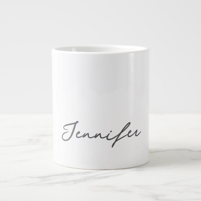 Grå Vit Modern Minimalistisk Handskriven Namn Jumbo Mugg (Framsidan)