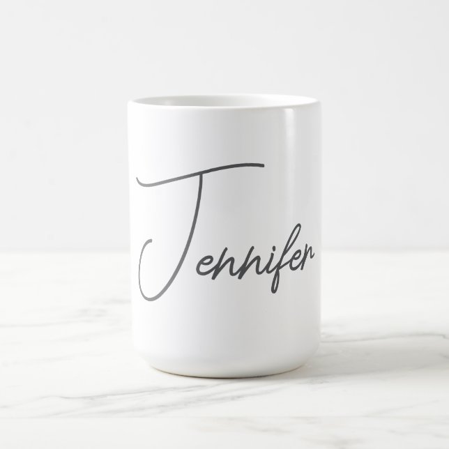 Grå Vit Modern Minimalistisk Handskriven Namn Kaffemugg (Center)
