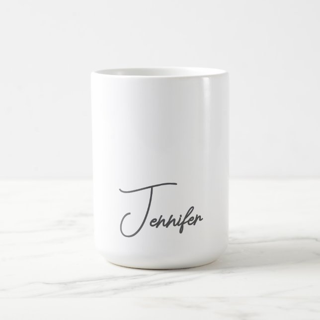 Grå Vit Modern Minimalistisk Handskriven Namn Kaffemugg (Center)
