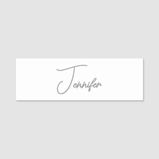 Grå Vit Modern Minimalistisk Handskriven Namn Namnbricka (Framsida)