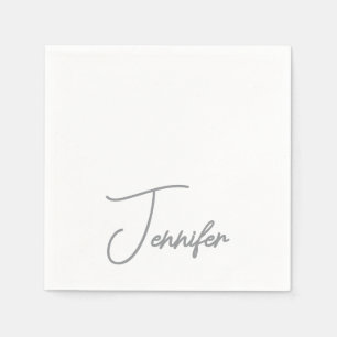 Grå Vit Modern Minimalistisk Handskriven Namn Pappersservett