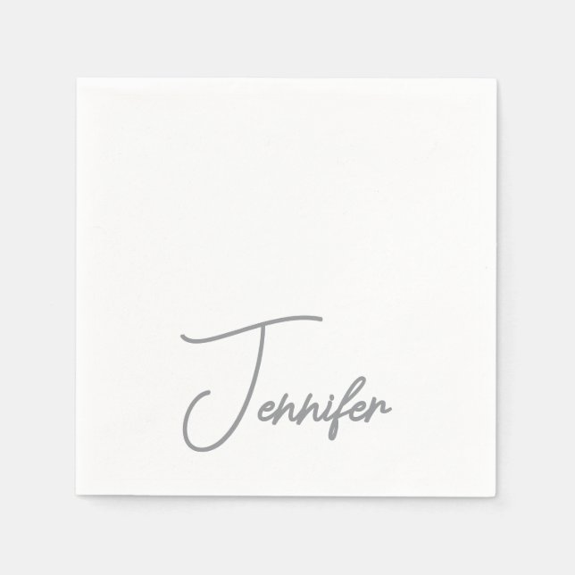 Grå Vit Modern Minimalistisk Handskriven Namn Pappersservett (Framsidan)