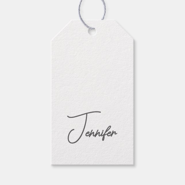 Grå Vit Modern Minimalistisk Handskriven Namn Presentetikett (Framsidan)