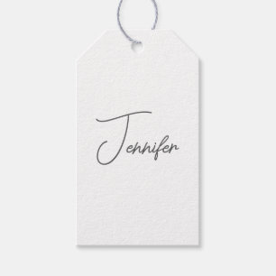 Grå Vit Modern Minimalistisk Handskriven Namn Presentetikett