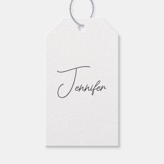 Grå Vit Modern Minimalistisk Handskriven Namn Presentetikett (Framsidan)