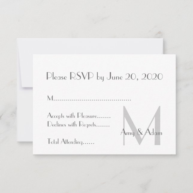 Grå Vit Modern Monogram Bröllop RSVP Inbjudningar (Framsida)