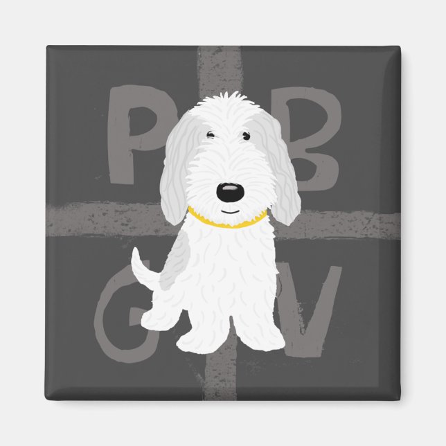 Grå & Vit PBGV Magnet (Framsidan)