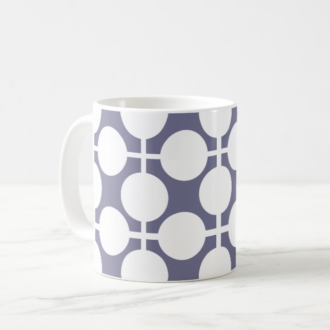 grå vit prickig och rutig mönster kaffemugg (Framsida vänster)