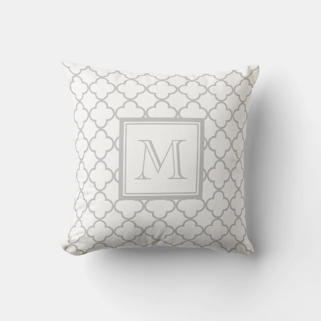 Grå vit Quatrefoil | din Monogram Kudde (Framsida)