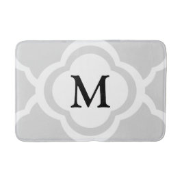 Grå & Vit Quatrefoil Mönster Monogram Badrumsmatta