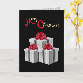 Grå vit randig röd slinga presenter på svart kort