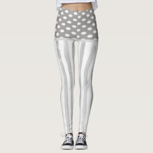 Grå Vit Randiga Cirklar Leggings