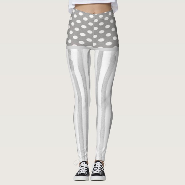 Grå Vit Randiga Cirklar Leggings (Framsida)