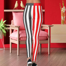 Grå Vit Röd Randig Dam Atletisk Träning Leggings