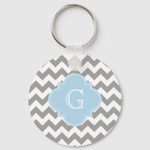 Grå vit sparreLt Slösa Quatrefoil Monogram Nyckelring
