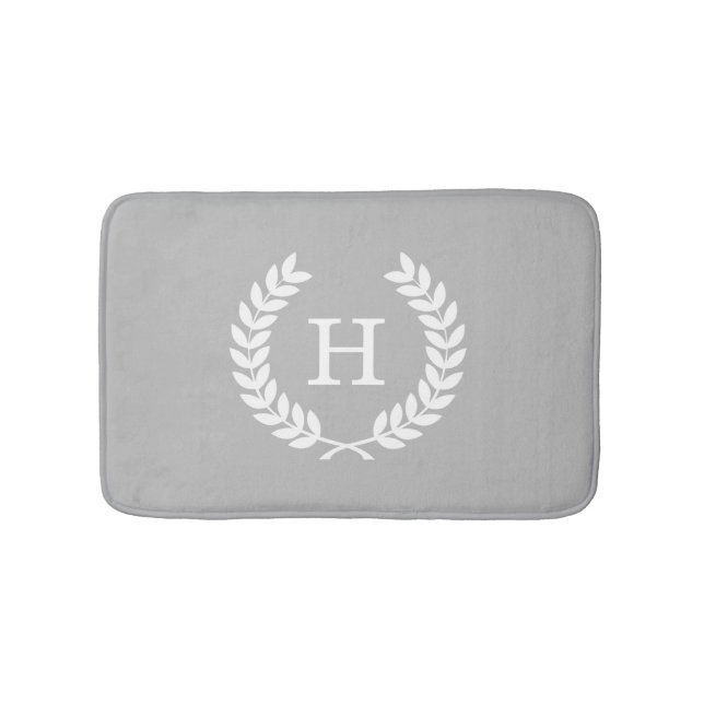Grå Vit Vete Lagerkrans Initial Monogram Badrumsmatta (Framsidan)