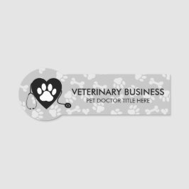 Grå Vit Veterinär Tass Hjärta Stetoskop Husdjur Namnbricka