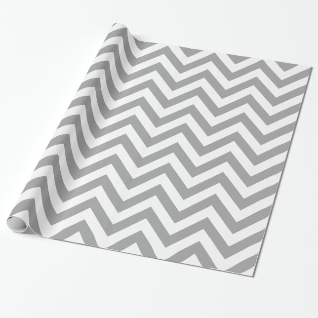 Grå vit XL Chevron ZigZag-mönster Presentpapper (Utrullad)