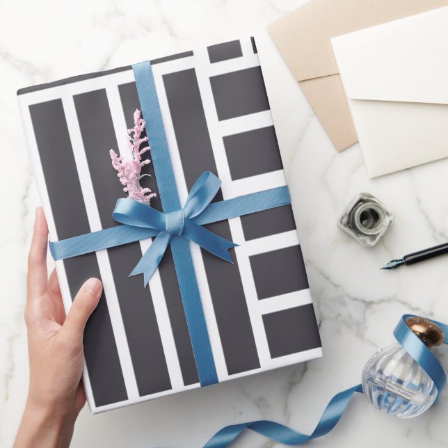 Grå Vita Horisontella Vertikala Ränder Presentpapper (Gifting)
