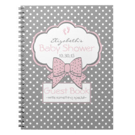 Grå vita prickar och rosa - Baby Shower Gästbok - Anteckningsbok Med Spiral