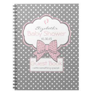 Grå vita prickar och rosa - Baby Shower Gästbok - Anteckningsbok Med Spiral