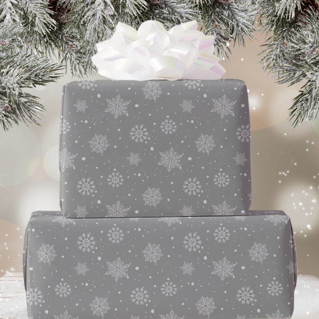 Grå vita snöflingor Mönster julhelg Presentpapper (Skapare uppladdad)